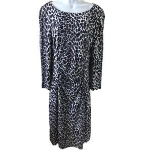 Tory Burch Dress Leopard Print Navy Ruched Waist Stretch Above Knee Size M